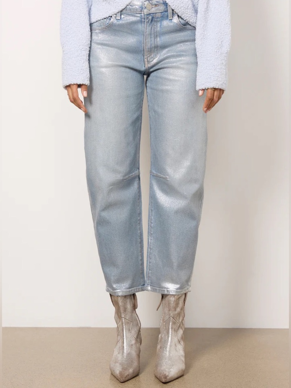 KUT FROM THE KLOTH Ashley High Waist Slouchy Barrel Leg Jeans Metallic Blue Sz 0